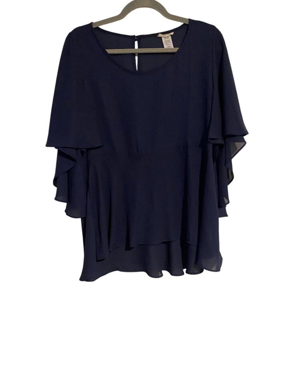 Adrienne Women's M Navy Blouse Flutter Sleeves Sheer Chiffon Whimsigoth Witchy